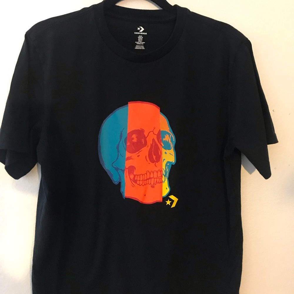 Used black, skull print, Converse t-shirt